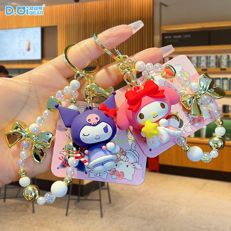 พวงกุญแจ sanrio การ์ตูนแท้ ซานริโอ พวงกุญแจตุ๊กตานางฟ้าน้อยน่ารักกระเป๋า คุโรมิ และจี้ตกแต่งกระเป๋ารถ