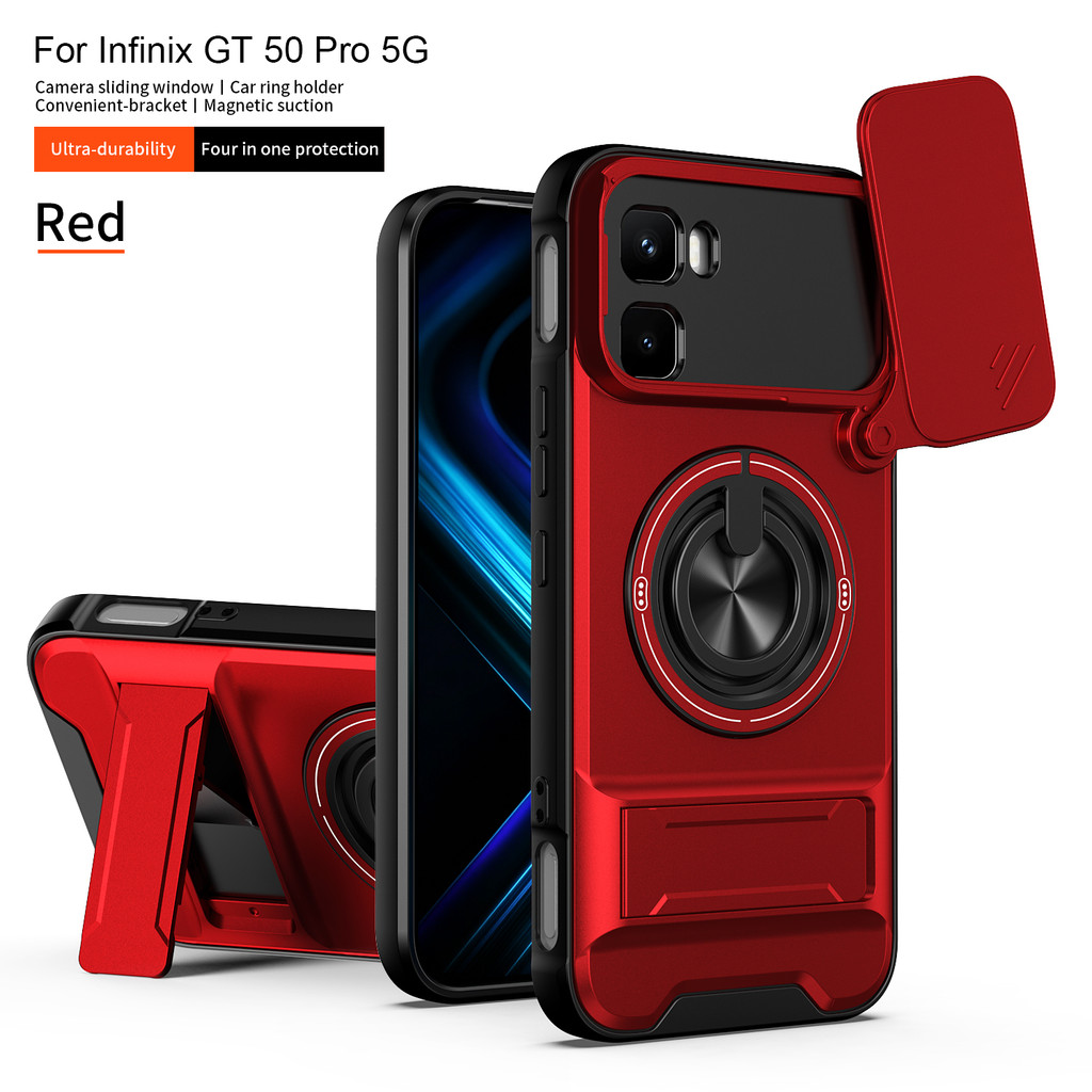 เคสแม่เหล็กกันกระแทกสําหรับ Infinix GT 50 Pro 5G แหวนชาร์จไร้สายขาตั้งเกราะเคสโทรศัพท์พร้อมฝาครอบกล้อง
