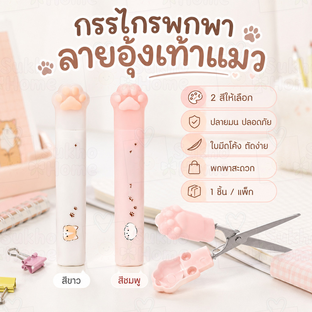 กรรไกรพกพา ลายอุ้งเท้าแมว กรรไกรจิ๋ว เครื่องเขียนน่ารัก สเตนเลส สำหรับทำไดอารี่ DIY กรรไกรขนาดเล็ก