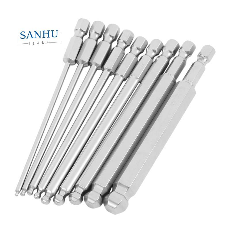 9 ชิ้น S2 เหล็กแม่เหล็กหกเหลี่ยม 100 มิลลิเมตรความยาว Ball Head Hex Driver ชุด Bit คู่มือเครื่องมือ 