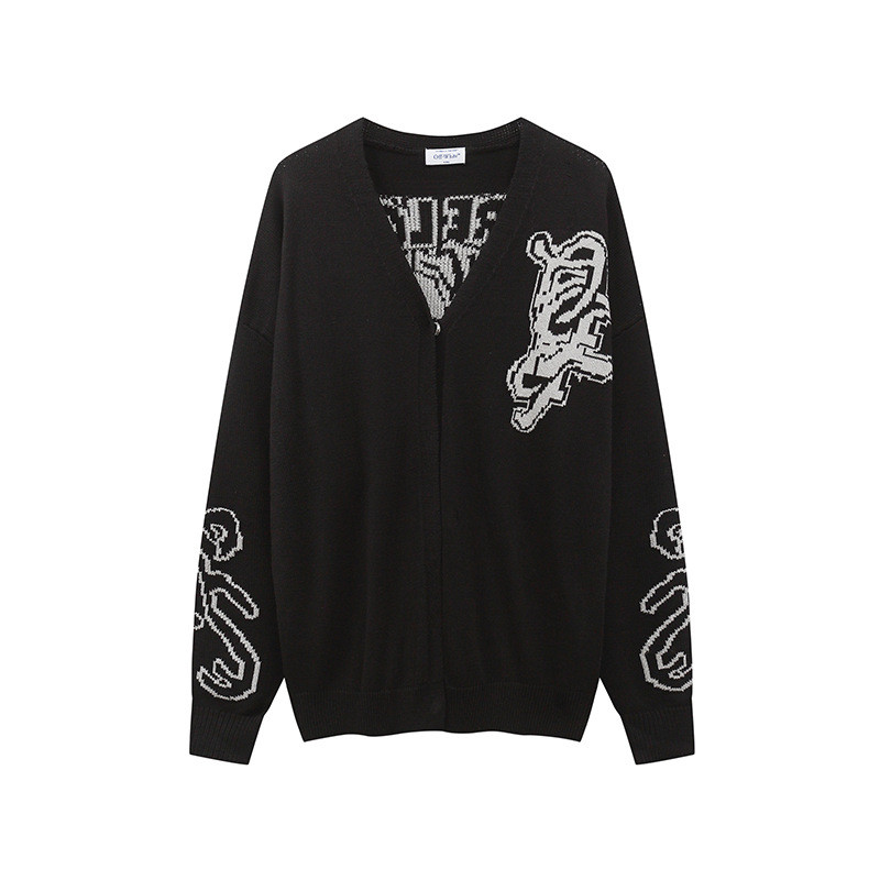 MP9Y Off-White Autumn and Winter New Letters LOGO Knitted Cardigan Sweater Couple Style