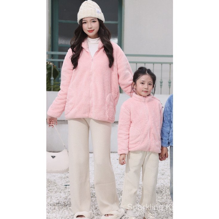 สาวฤดูใบไม้ร่วงฤดูหนาวแจ็คเก็ตขนแกะซับสาวขนแกะปะการังด้านบนพ่อแม่และลูกสวมใส่ - รูปที่ 7