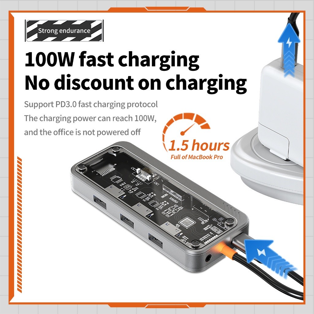 Hub USB-C 8 in 1 100W HDMI 4K 60Hz LAN 1Gbps อ่านการ์ด ZTEC รับประกัน1ปี โปรโมชั่น 448฿