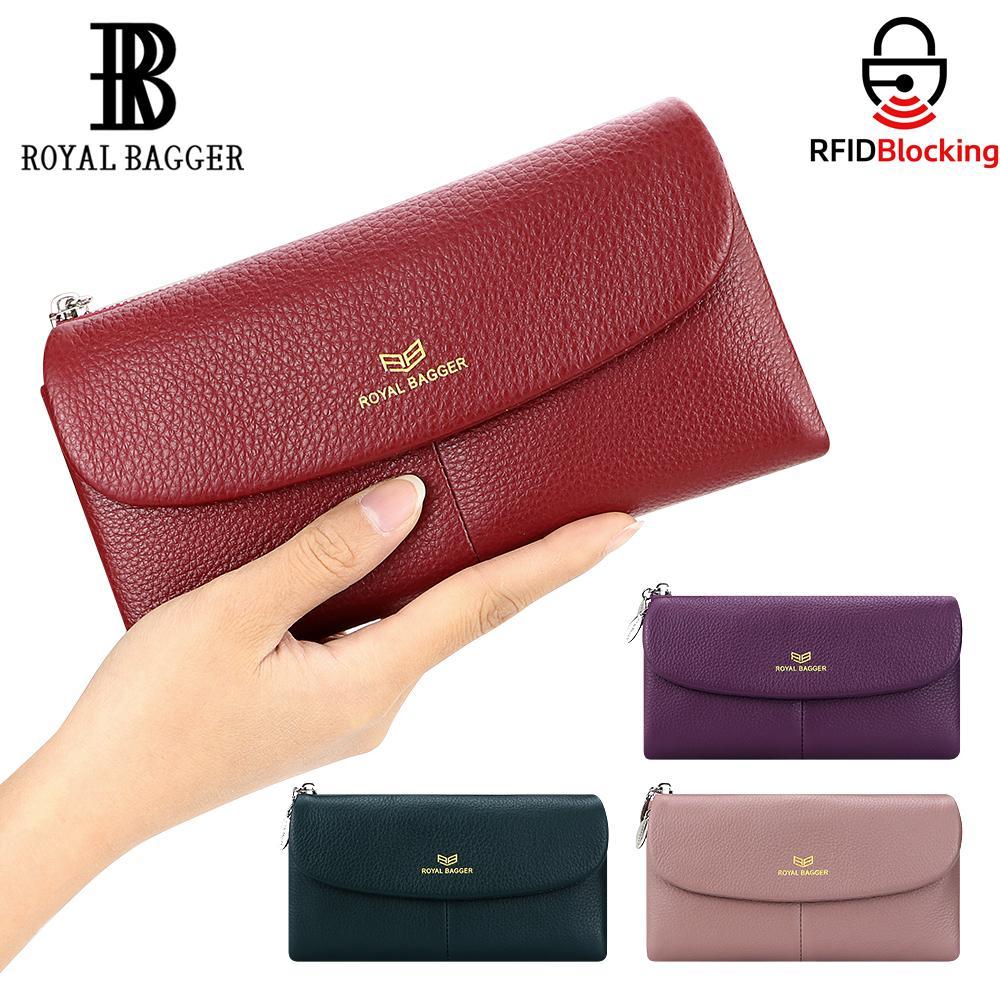 Royal Bagger กระเป๋าสตางค์ยาวกันสัญญาณ RFID สำหรับผู้หญิง – กระเป๋าใส่บัตรหลายใบหนังวัวแท้ 5063