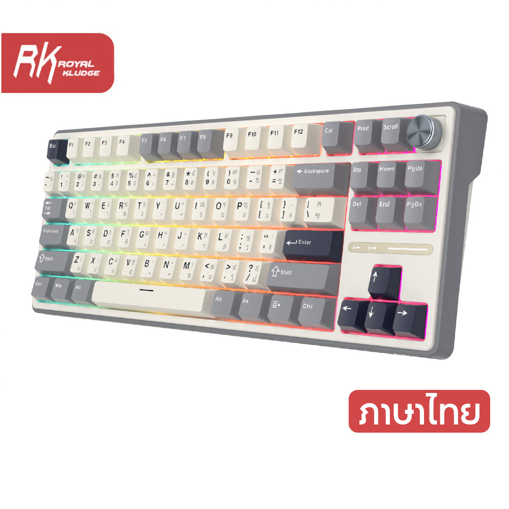 Royal Kludge RK R87Pro Half Grey 87 คีย์คีย์บอร์ดเกม 80% พร้อมคีย์บอร์ดแบบกลไกลูกบิด
