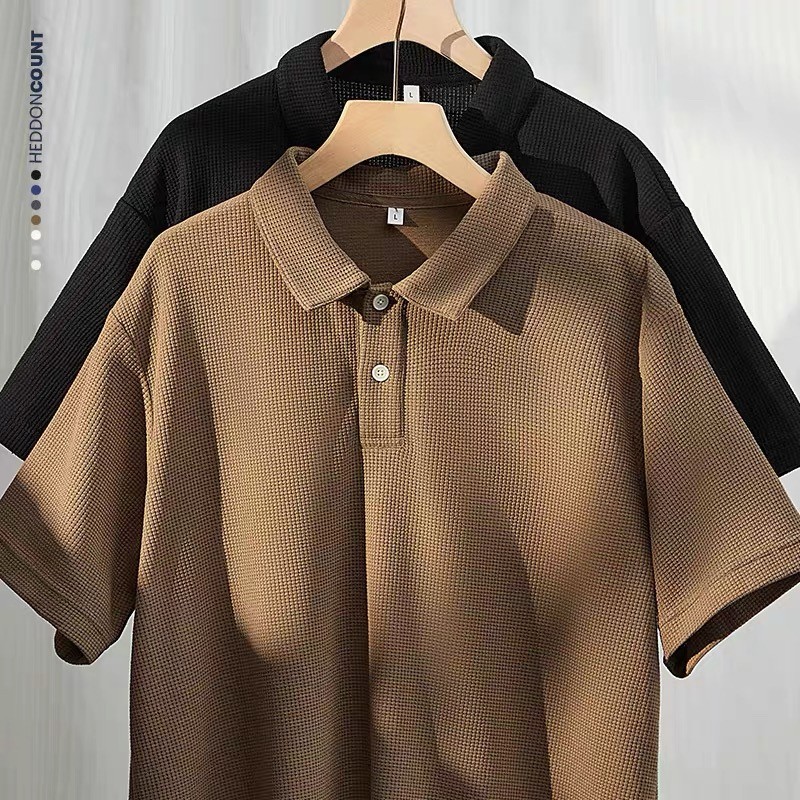 เสื้อโปโลชายระบายอากาศเสื้อโปโลแขนสั้นหล่อยูนิเซ็กส์โปโลโปโลผู้ชายท็อปส์ซู 6 สี
