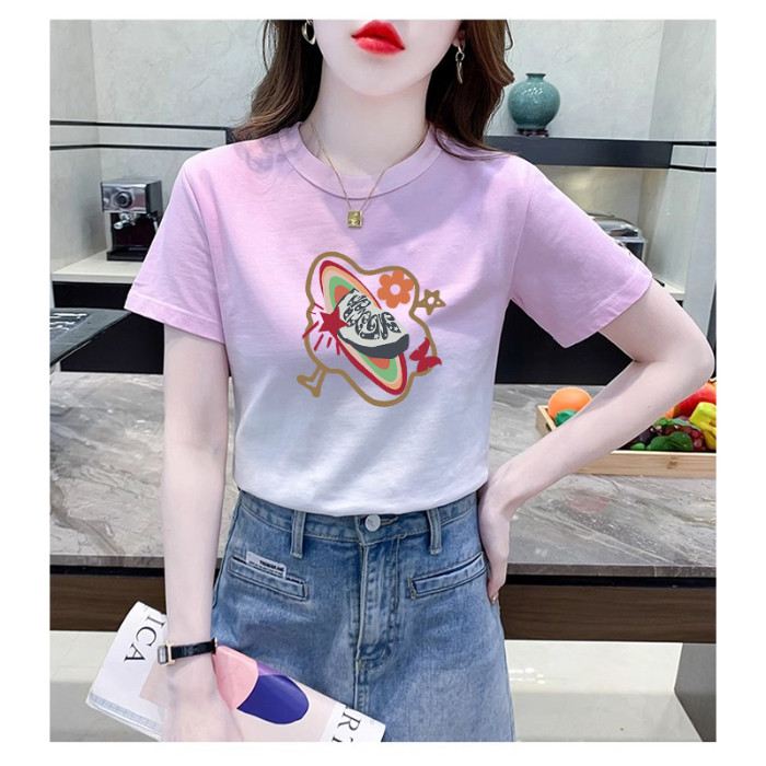 COD2025 ฤดูร้อนสไตล์ใหม่Gradient Tie-Dye Kite พิมพ์เสื้อผ้ารอบคอแขนสั้นเสื้อยืดผู้หญิงแฟชั่นเสื้อยืด