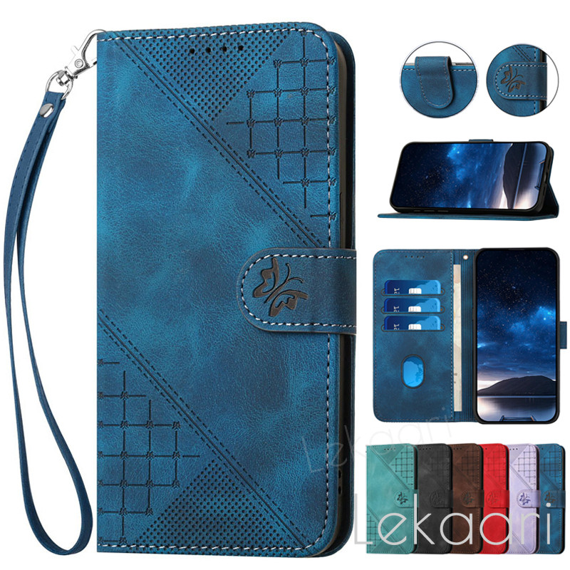 กระเป๋าสตางค์สําหรับ Poco C75 C65 C61 M7 F7 Ultra X7 X6 Neo M6 F6 Pro Plus 5G ผีเสื้อนูน Multi-Cards