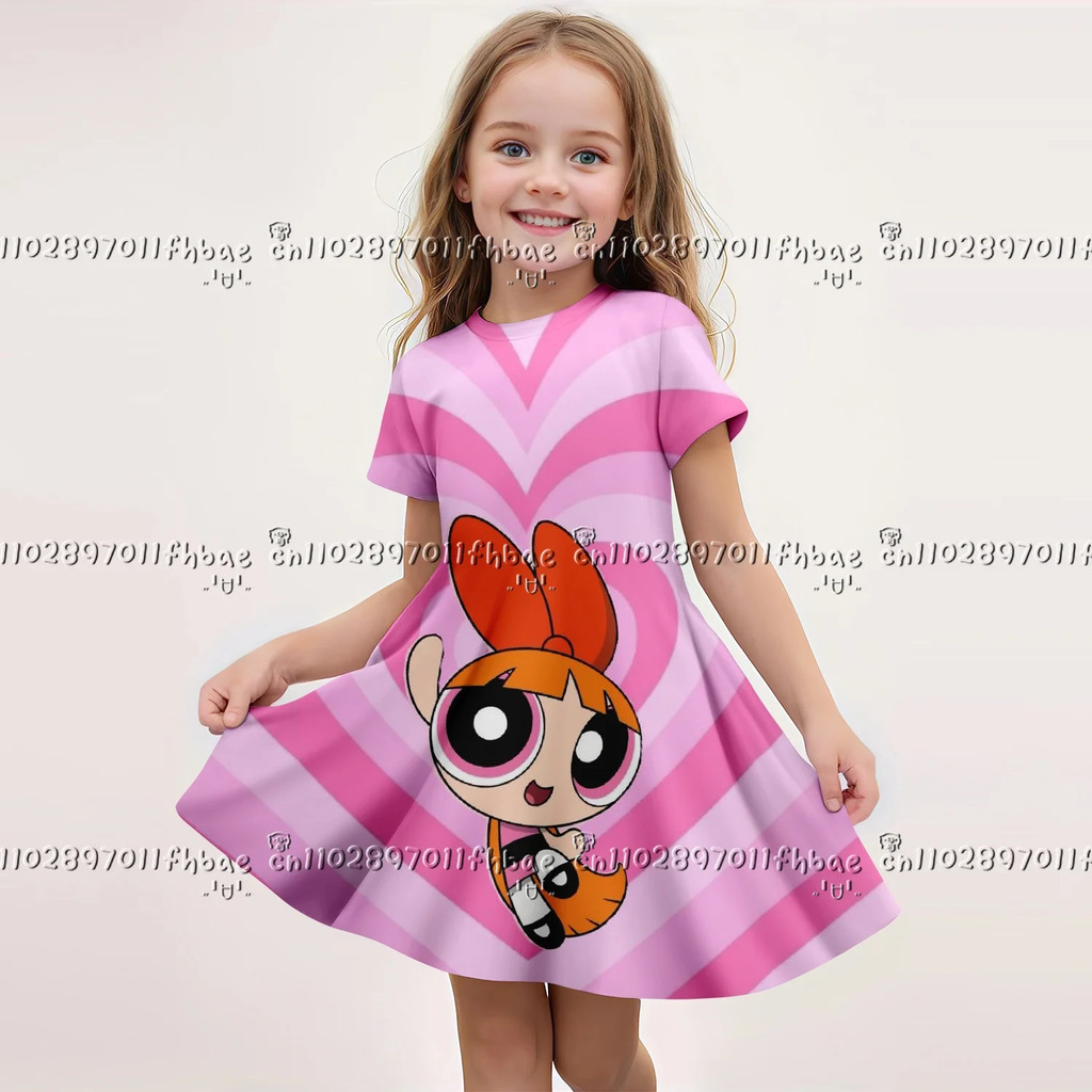 Powerpuff Girls Series 3D ชุดคอสเพลย์แขนสั้น น่ารักสำหรับคอสเพลย์และสวมใส่ประจำวัน