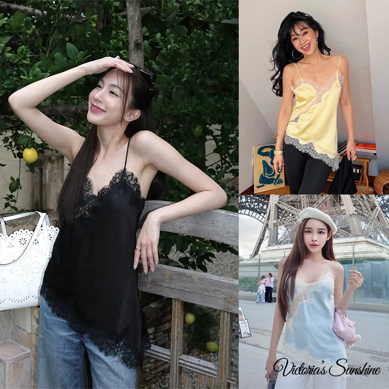 พร้อมส่ง🌈เสื้อ ชุดชั้นในผู้หญิง🌈เสื้อสายเดี่ยวสไตล์ยุโรป-อเมริกัน ผ้านิ่มมาก แฟชั่น ลายลูกไม้สวยงาม เซ็กซี่