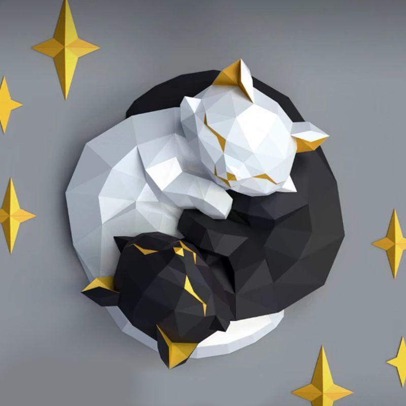 Yin Yang Tai Chi Cat ของขวัญวันวาเลนไทน์ 3d การบ้านสามมิติ DIY Handmade Origami รุ่นห้องนั่งเล่นบ้าน