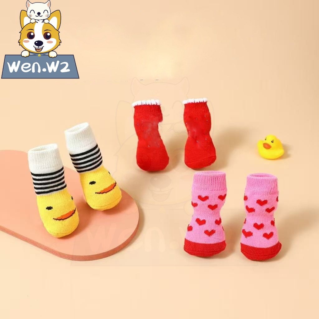 wen.W2 ชุดถุงเท้าสุนัขกันลื่น สำหรับลูกหมา ถุงเท้าคล้องเท้าสุนัข ของใช้สัตว์เลี้ยง