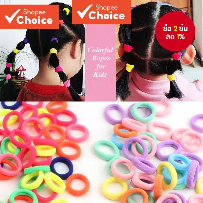 100 ชิ้น/เซ็ตที่มีสีสันเชือกผมสําหรับเด็กยืดหยุ่นสูงผูกผมนุ่ม ยางรัดผม เชือกผมสําหรับสาว
