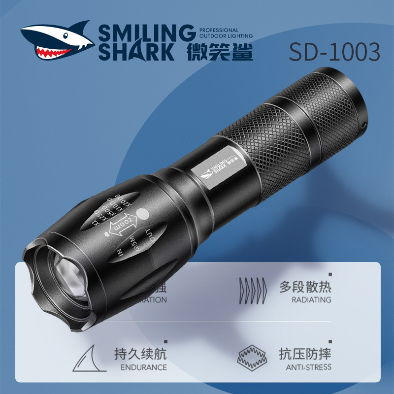 ไฟฉาย T6 ส่องไกล ความสว่างสูง ชาร์จได้แบบ Type-C จาก Smile Shark