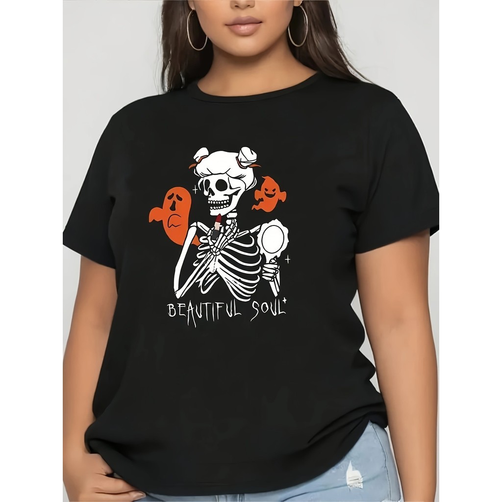 เวอร์ชั่นเกาหลี 2026Plus Size Casual Sporty T-shirt_ Halloween Skeleton_yyt 2024COD SOPY