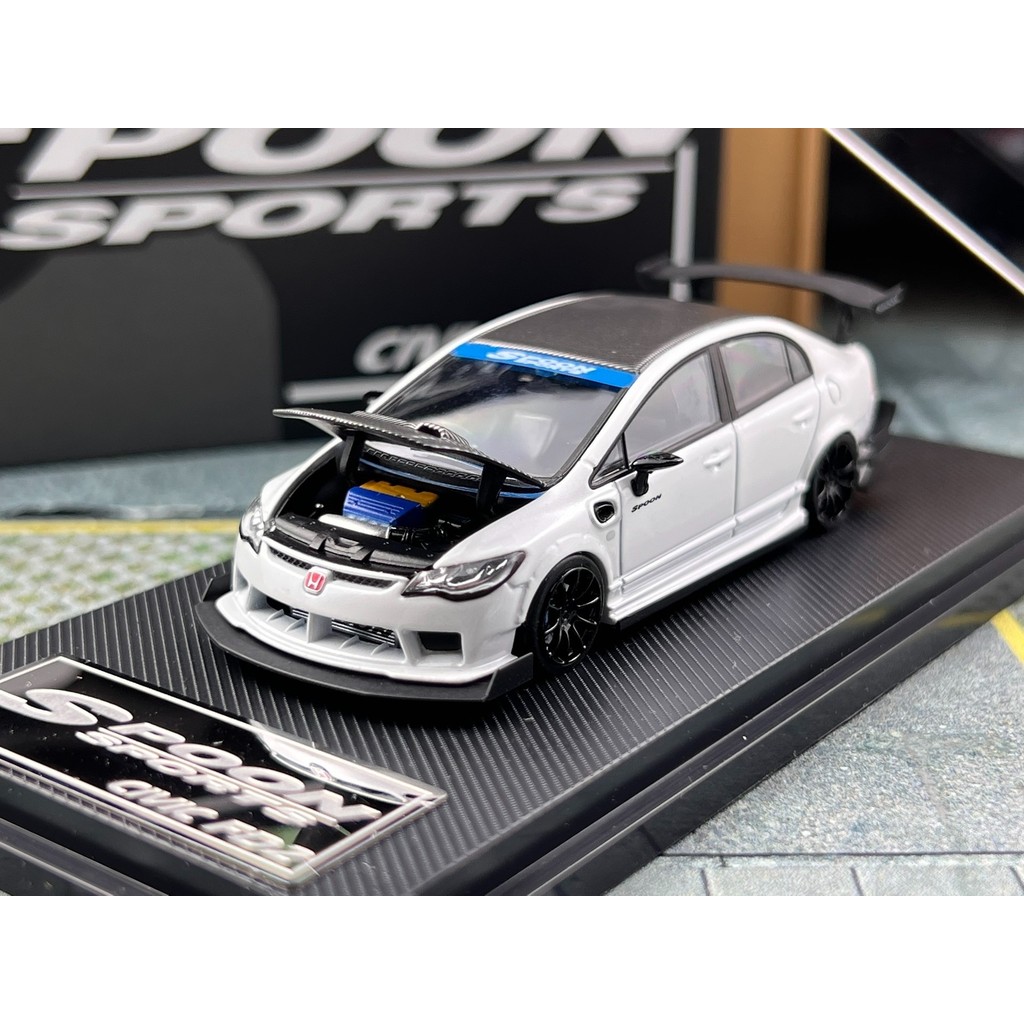 พร้อมสต็อก MT 1: 64 Honda Civic Type R FD2 Spoon Alloy Car Model MicroTurbo