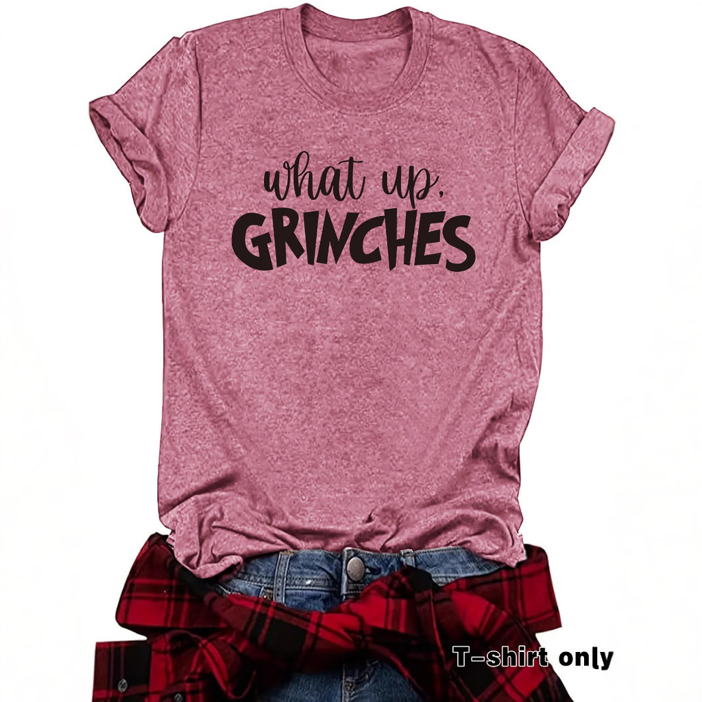 COD 2026 ยืนอิสระ What up, GRINCHES สไตล์ใหม่รอบคอหลวมแขนสั้นสบายๆเสื้อยืดผู้หญิง COD 8RG6