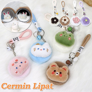 Cermin Lipat Gantung Lucu 2 Sisi Bulu Mirror Keychain Gantungan Kunci Cermin Rias Portable Travel Lanyard Keychain Lucu Portable Travel Karakter Boneka Tas Bag Charm