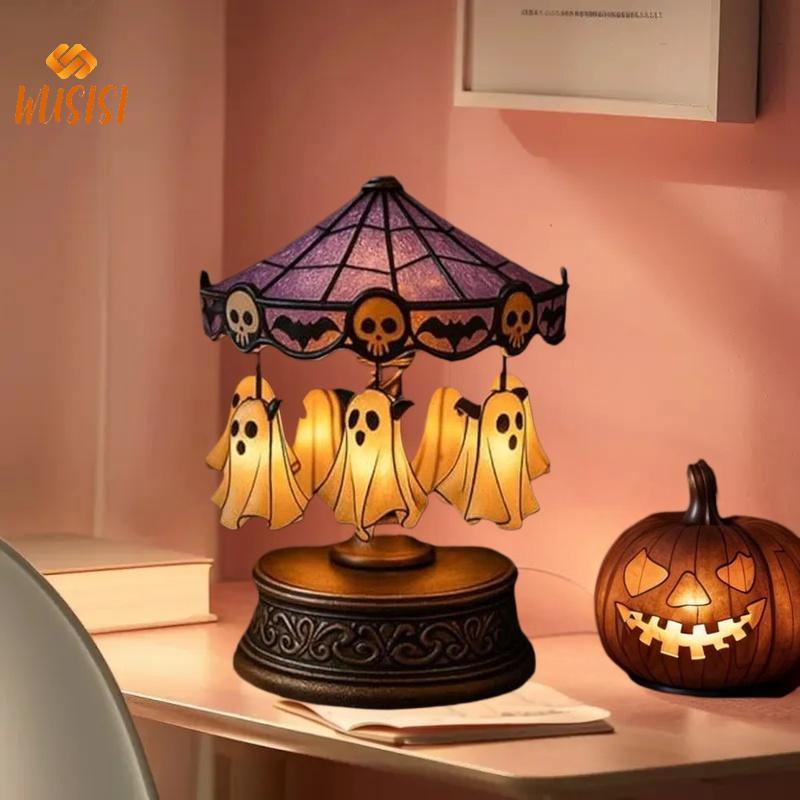 [VISI] ฮาโลวีน Ghost Carousel Night Light Ghost Night Light Stained Glass Carousel Night Light สําหร