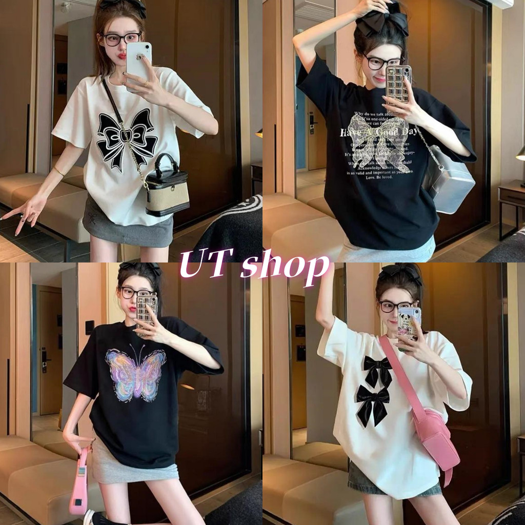UT shop เสื้อยืด oversize ผ้าCotton 100% เสื้อแฟชั่น เสื้อแฟชั่น 'BOW05' สบายและนุ่ม แขนสั้น ฤดูร้อน ไม่ต้องรีด