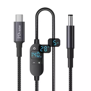 สาย trigger USB-C PD ตั้งค่าได้ 5V/9V/12V/15V/20V/28V 140w Jack 5.5x2.1-2.5mm 150CM Positive