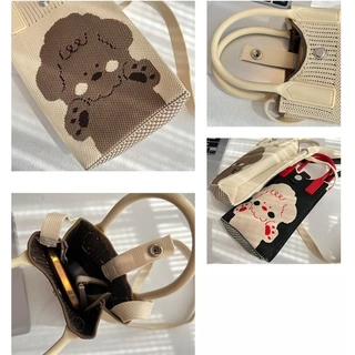 ใหม่เวอร์ชั่นเกาหลี กระเป๋าโทรศัพท์ กระเป๋าถือ กระเป๋าสะพายข้าง ถุงถัก crossbody รูปแบบการ์ตูน