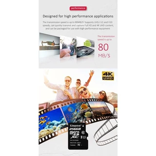 เมมโมรี่การ์ด Kingston memory card microSD Card 16GB32GB64GB128GB256GB Class 10 U1 A1 80MB/s การ์ดหน่วยความจำ คิงส์ตัน