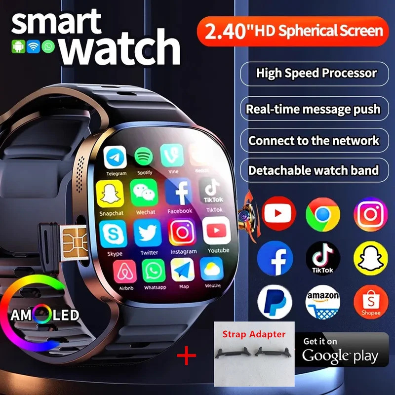 100% ใหม่ M99 Smartwatch 4G /5G ซิมการ์ด Android 10 นาฬิกา 2.4 AMOLED หน้าจอ 2100mAh GPS WIFI NFC สม