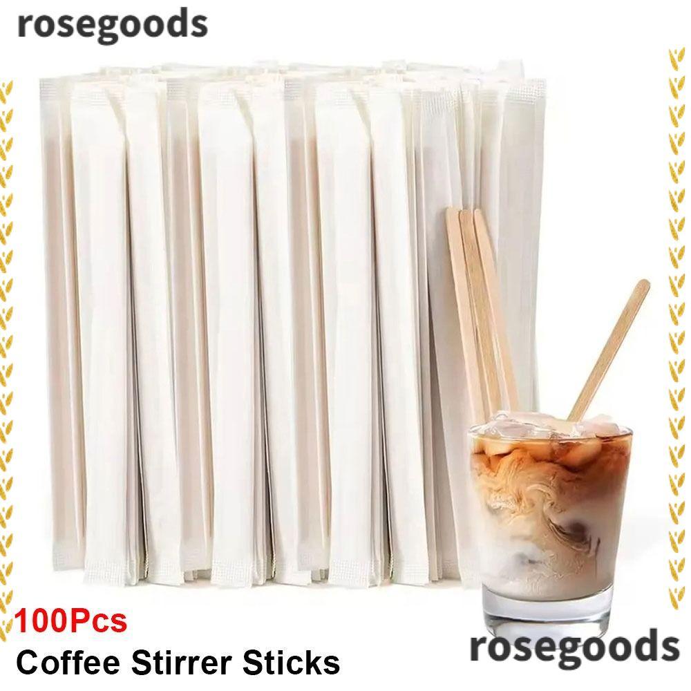 ROSEGOODS 100 ชิ้นกาแฟ Stirrer Sticks,ทิ้งแพ็คเกจเดี่ยวไม้กวนกาแฟ,14/18 ซม.ดื่มกวนกาแฟซัพพลาย