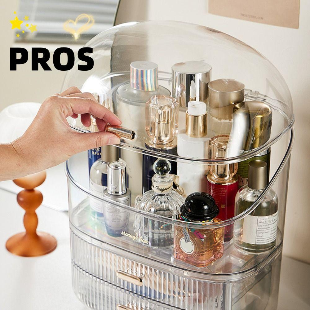 PROS ที่เก็บเครื่องสําอาง, กล่องเก็บเครื่องสําอางกันฝุ่นกันน้ํา, ความจุขนาดใหญ่พร้อมฝาปิดลิ้นชักเก็บของแบบใสห้องน้ํา