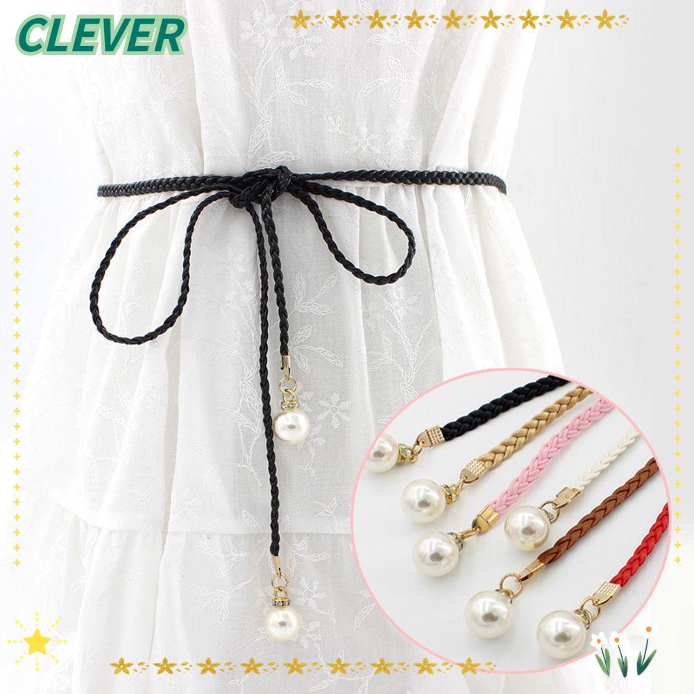 CLEVER เข็มขัดบางแต่งตัวมุกหรูหราสวมใส่อุปกรณ์เสริมฤดูร้อนเข็มขัดผูกเชือกตัวเอง