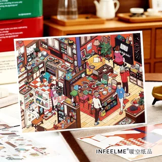 Idako [My Cabin No. 32] ขนาดใหญ่ 4 ชิ้น Cabin Warm Storage 2.5D ภูมิทัศน์สติกเกอร์ Creative diy Decompression SS962