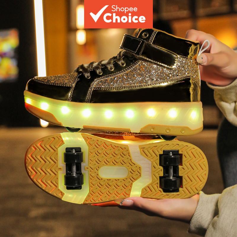 YAOSF Kids Heelys Street Cool Roller Skates อินไลน์สเก็ต Usb ชาร์จ Led สีสันสดใส Light Up รองเท้าของขวัญวันเกิด