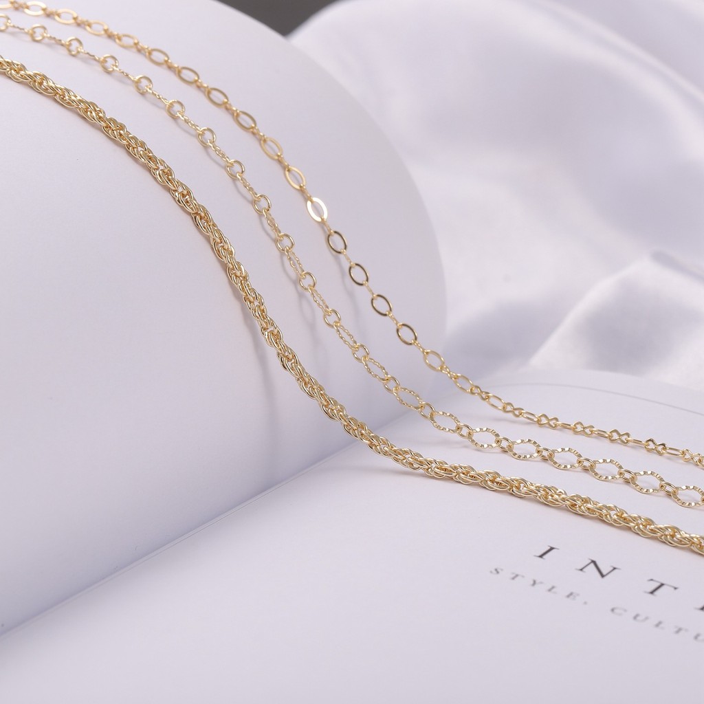 18K Gold-clad ทองแดงสีการเก็บรักษากล่อง O-รูปโซ่เพชรสร้อยข้อมือสร้อยคอ Extension CHAIN อุปกรณ์เสริมท