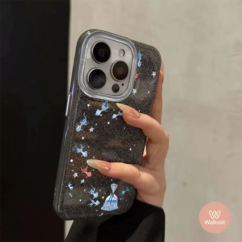 สำหรับ OPPO Reno 16F 16 13F 15 15F 11F 14 14F 13 12 12F 11 10 8T 6 6z 5 5F 5z เคสกลิตเตอร์ปลาทองสไตล์เรียบง่ายน่ารัก
