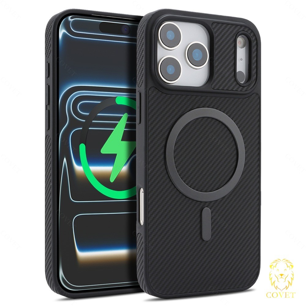 COVET Minimalist Magnetic Case เข้ากันได้กับ IPhone 17 16 15 14 13 12 Pro Max, พร้อมการป้องกันกันกระแทกแบบบางและการออกแบบคาร์บอนไฟเบอร์