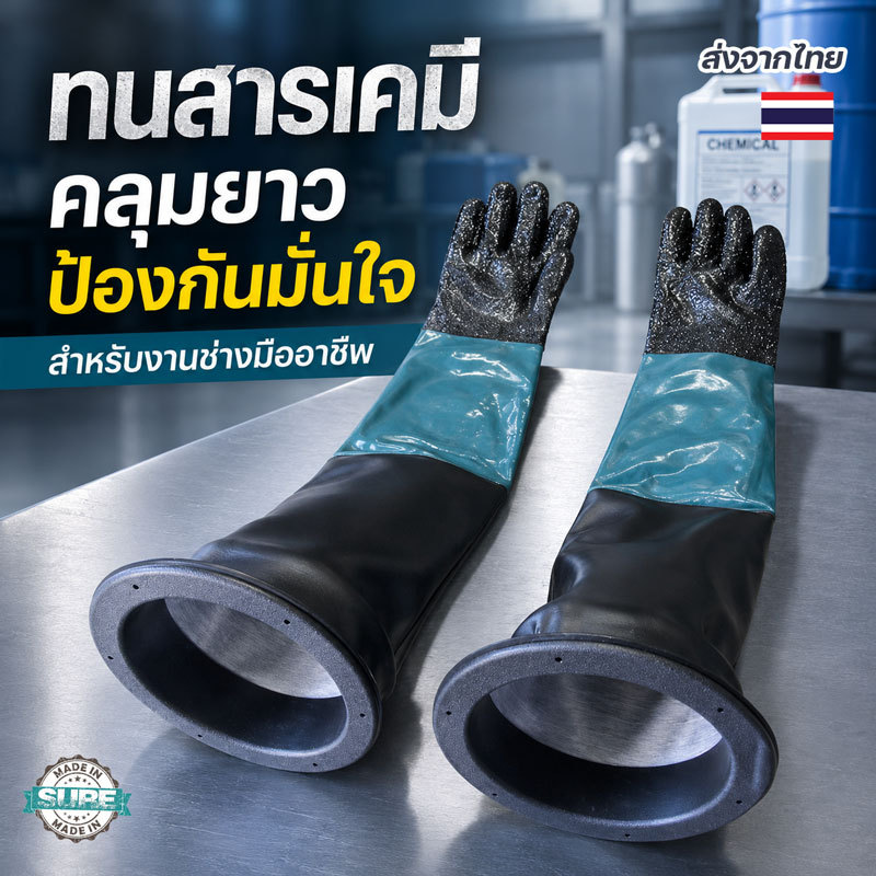 ถุงมือป้องกันงานพ่นทราย ทนสารเคมี กันแรงกระแทก ถุงมือยาวพิเศษ เหมาะสำหรับงานช่างและโรงงานอุตสาหกรรม