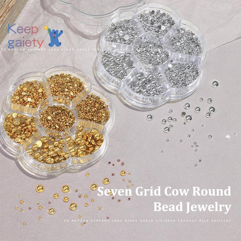 [Kpt-t] 7 กริด Silver Gold Pearl Nail Art ตกแต่งสีขาวครึ่งรอบด้านล่างแบนขนาดผสมเล็บ Diy อุปกรณ์เสริม [ใหม่]