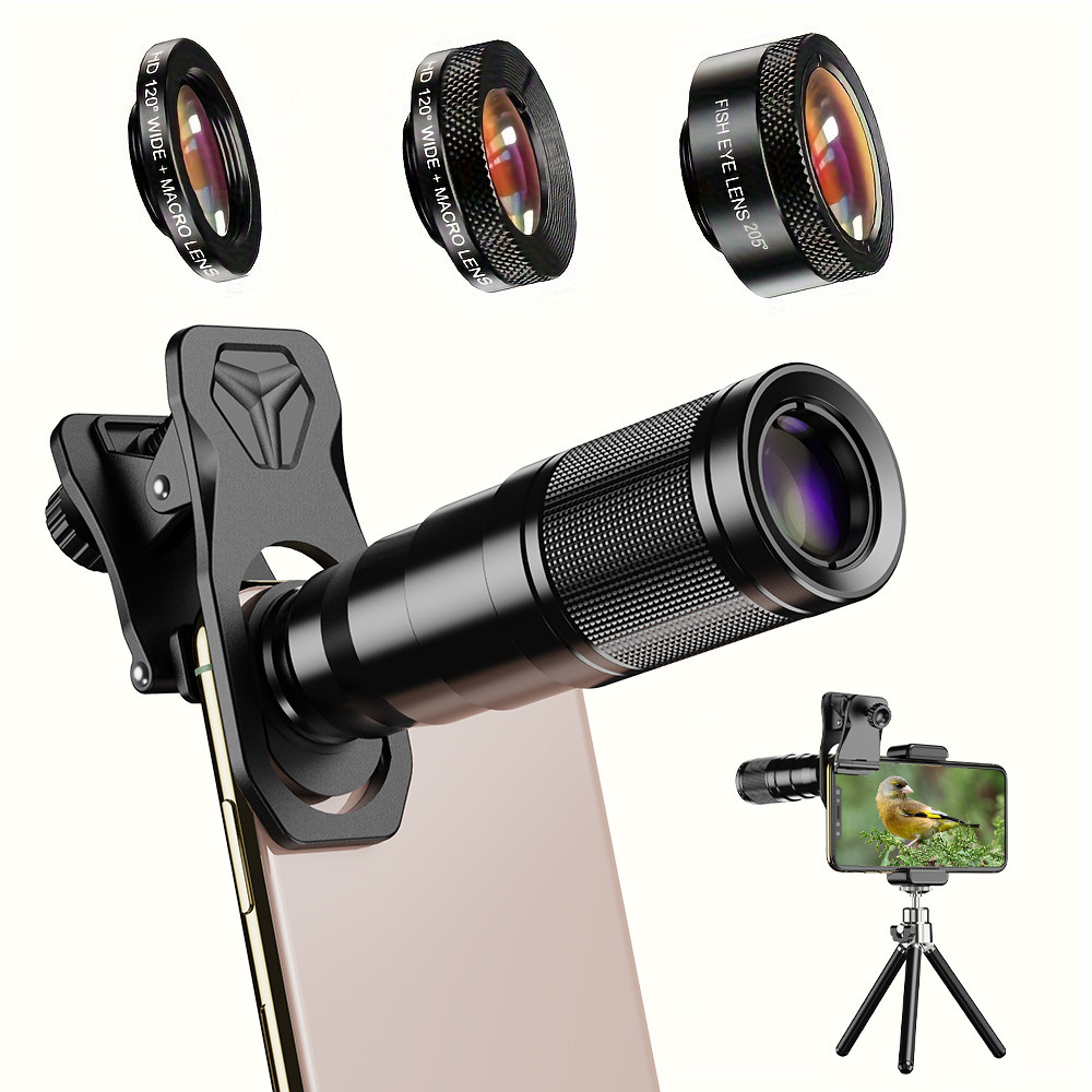 APEXEL ชุดเลนส์กล้องโทรศัพท์ 4 in 1 Telephoto ซูม 22X เลนส์กล้องโทรทรรศน์ Monocular กว้าง Macro Fisheye เลนส์ขาตั้งกล้องสําหรับโทรศัพท์สมาร์ท