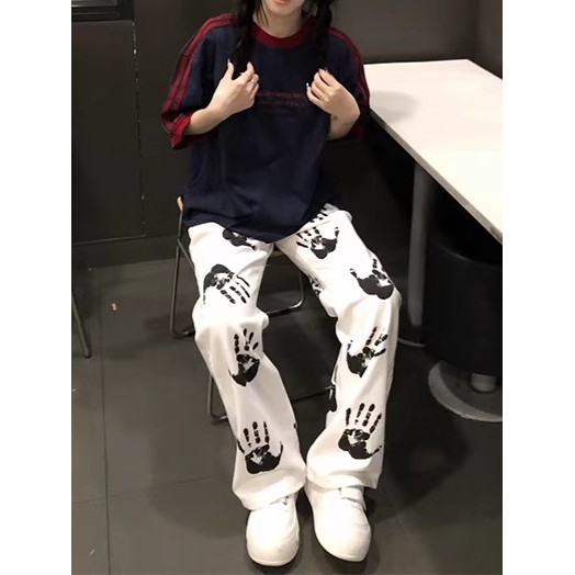 American High Street Street Wear Plankton หล่อปาล์มพิมพ์สีขาวผู้ชายผู้หญิง hiphop Street Wear ทอด We