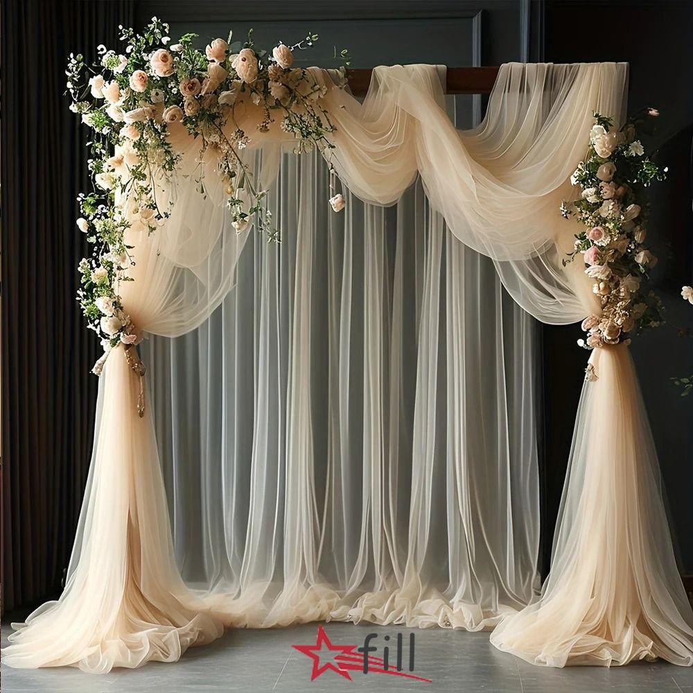 FILL งานแต่งงาน Tulle Arch, 6/8/10 เมตรกว้าง 160 ซม.ผ้า Sheer ผ้าม่าน, วัสดุ Draping สีขาวสีชมพู Elegant ฉากหลังผ้างานแต่งงาน