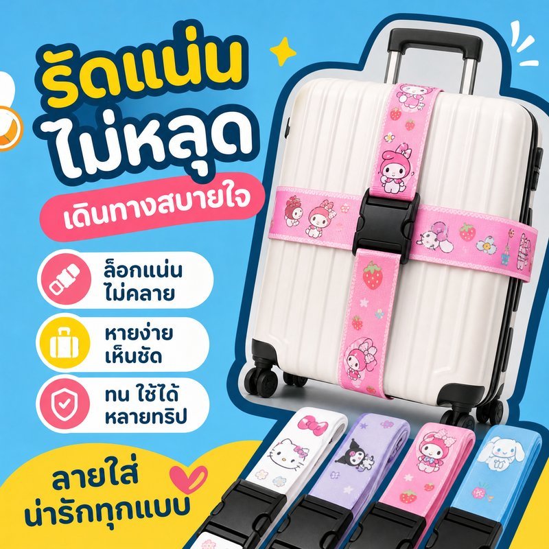 สายรัดกระเป๋าเดินทาง เข็มขัดรัดกระเป๋า ลายการ์ตูน ปรับความยาวได้ แข็งแรง ล็อกแน่น หาเจอง่าย