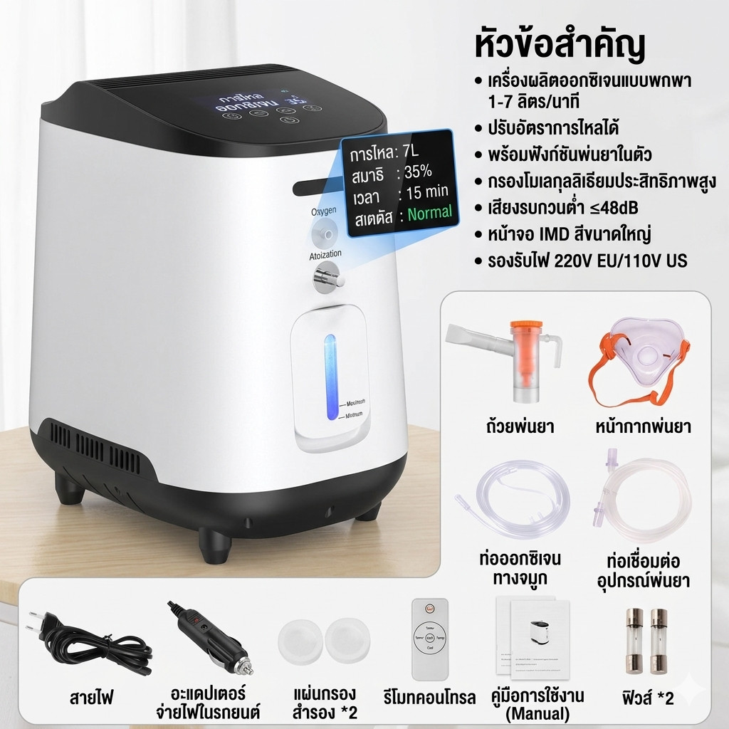 SKVARON Oxygen Concentrator, 1-7L/min เครื่องออกซิเจนแบบพกพาแบบปรับได้สําหรับบ้านและการเดินทางใช้ 22
