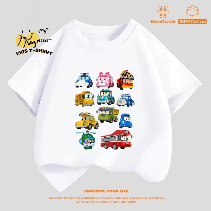 เสื้อยืดสำหรับหนุ่มๆ ลายรถRobocar Poli ทำจากเนื้อผ้านิ่ม สวมใส่ง่ายและระบายอากาศได้ดี