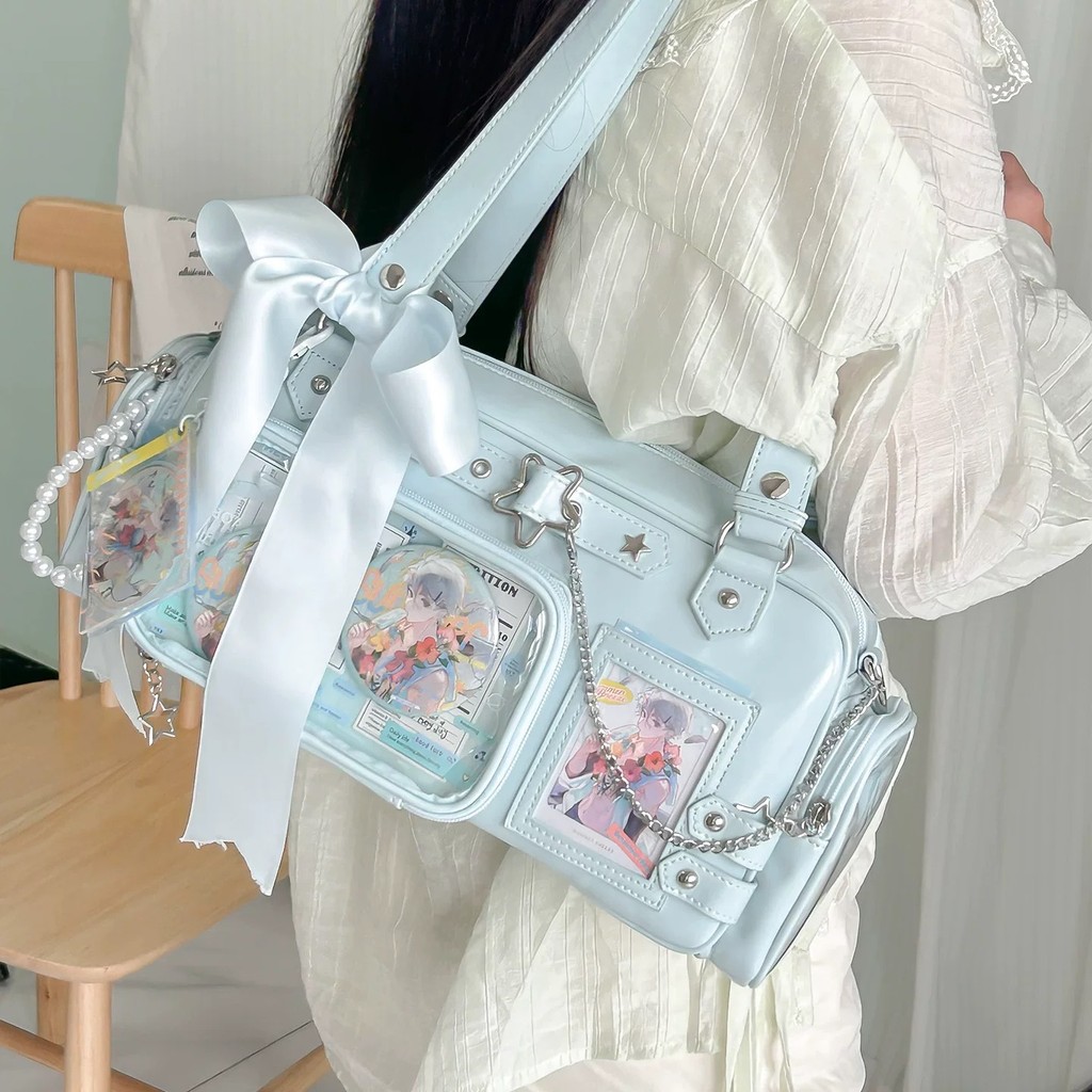Se.W Itabag กระเป๋าสะพายข้างแบบ tote สำหรับผู้หญิง ขนาดใหญ่ พื้นที่บรรจุมาก สไตล์อนิเมะ พร้อมช่องใส่มือถือ สมาร์ท และสไตล์วิทยาลัย