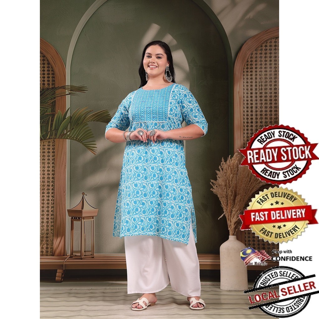 3XL - 6XL Indian Kurti พร้อมกางเกงและ duptta Long Short Women Kurtis Kurta Tunic Top Blouse Plus Set