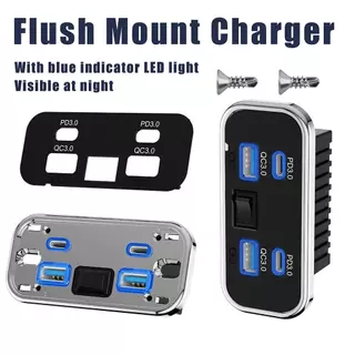 🚀ท้องถิ่น🚀4 พอร์ต 76W 12-24V RV USB Outlet Dual PD3.0 Type-C Car Fast Charger & QC3.0 แผง Wall Mount อะแดปเตอร์ชาร์จสําหรับรถรถบัส RV ATV รถบรรทุกเรือ