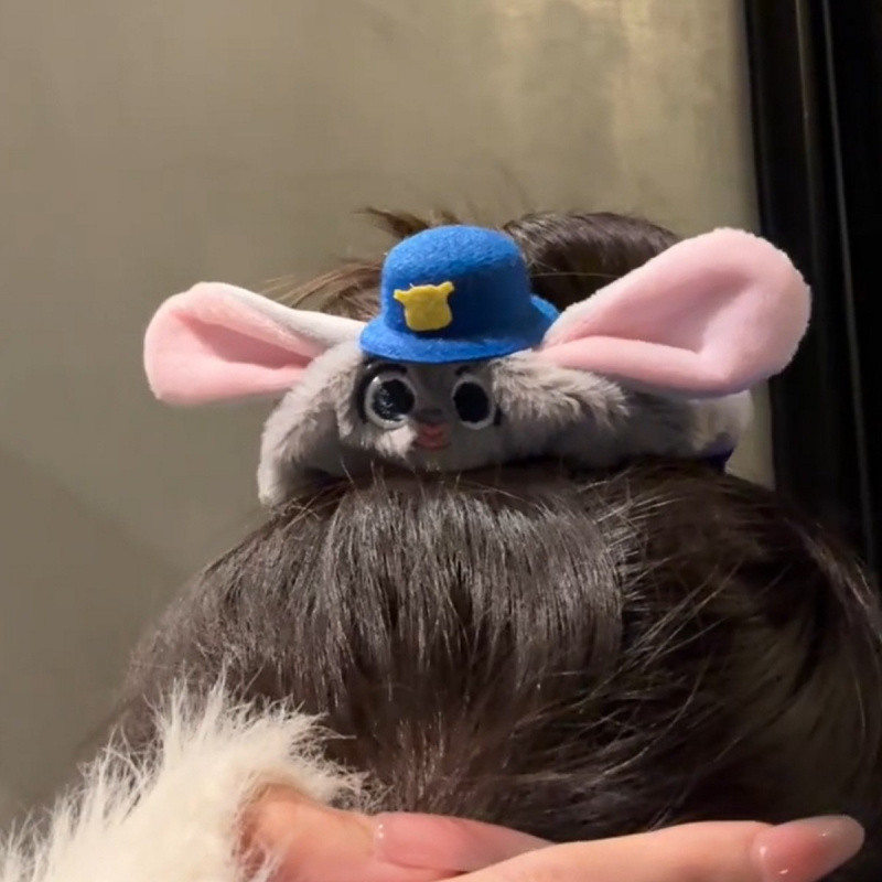 น่ารัก Judy กระต่ายตํารวจเจ้าหน้าที่ผมแหวนหูตุ๊กตาหมวก Scrunchy แหวนสาวน่ารัก Bangs คลิปสวนสนุก Photo Headwear - รูปที่ 2