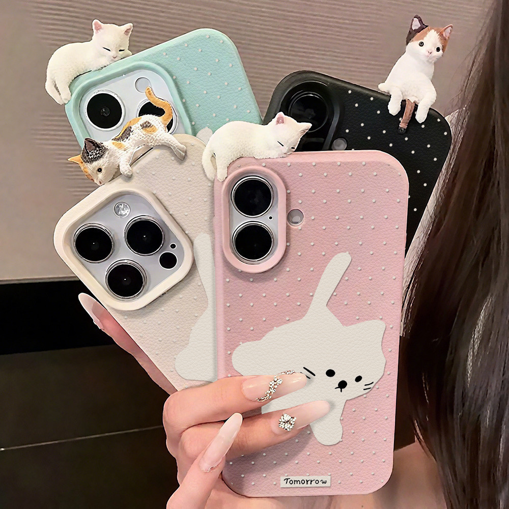 เคส For Samsung A56 A07 A17 A06 A36 A16 A55 A54 A05S 5G A26 4G A34 A15 A35 S25 S24 Ultra S23 FE หนัง PU ของตกแต่งรูปแมว