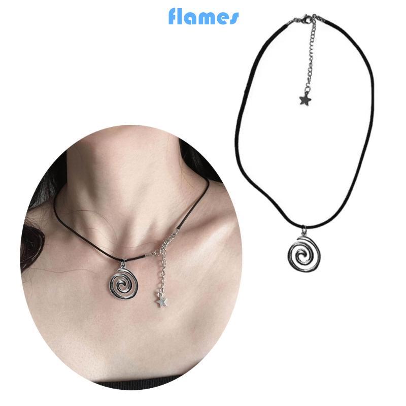 FL เกลียว Vortex สร้อยคอ Retro Neckchain Star จี้ Handcrafted PU สาย Vintage Choker Chain Y2K คอเครื